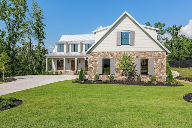 811 Audubon Way, Evans, GA 30809 - view of front of home featuring covered porch, stone siding, and concrete driveway
