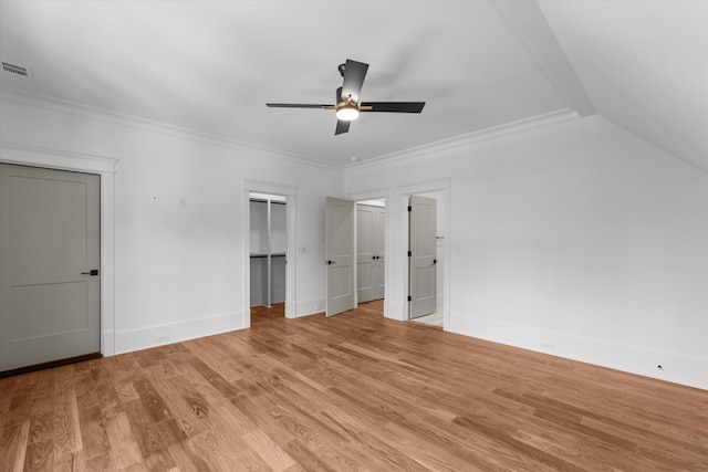 811 Audubon Way, Evans, GA 30809 - unfurnished bedroom with light wood-type flooring, ornamental molding, and a ceiling fan