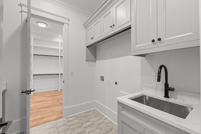 811 Audubon Way, Evans, GA 30809 - washroom with electric dryer hookup, hookup for a washing machine, cabinet space, and crown molding