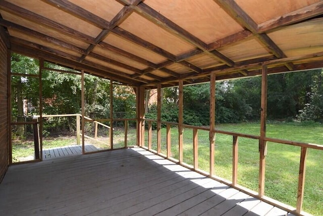 unfurnished sunroom featuring wooden ceiling and coffered ceiling