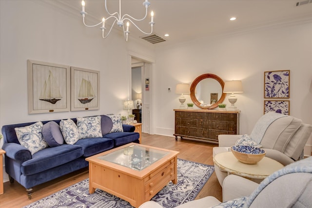 3121 Carillon Way, Evans, GA 30809 - living area with ornamental molding, wood finished floors, a chandelier, and recessed lighting