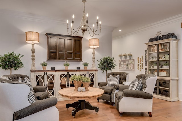 3121 Carillon Way, Evans, GA 30809 - sitting room with crown molding, a chandelier, light wood-style flooring, and recessed lighting