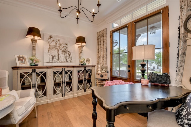 3121 Carillon Way, Evans, GA 30809 - dining area with a chandelier, ornamental molding, and wood finished floors