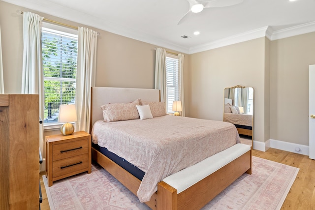 636 Railroad Ave, North Augusta, SC 29841 - bedroom featuring ornamental molding, light wood-type flooring, baseboards, a ceiling fan, and recessed lighting