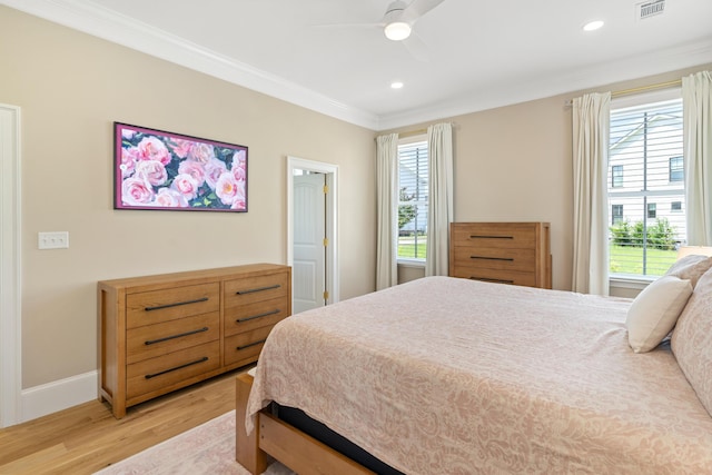 636 Railroad Ave, North Augusta, SC 29841 - bedroom featuring light wood finished floors, crown molding, baseboards, recessed lighting, and ceiling fan