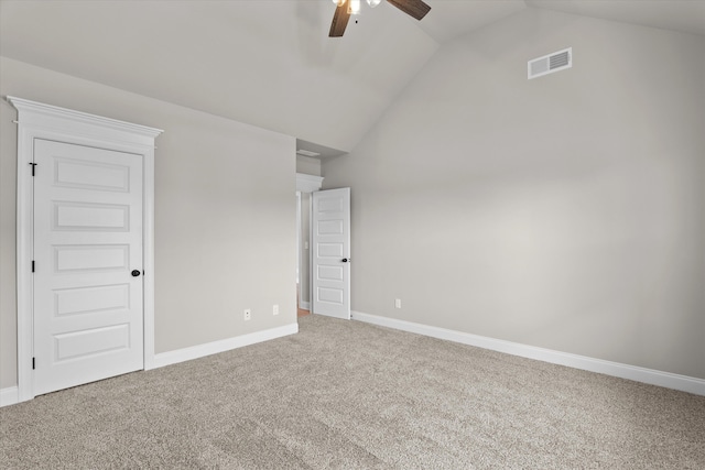 856 Whitney Shoals Rd, Evans, GA 30809 - unfurnished bedroom with vaulted ceiling, carpet floors, baseboards, and a ceiling fan