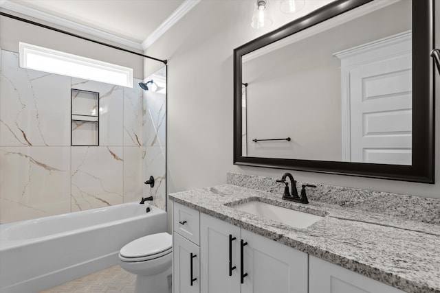 856 Whitney Shoals Rd, Evans, GA 30809 - bathroom featuring shower / bathtub combination, toilet, vanity, and crown molding