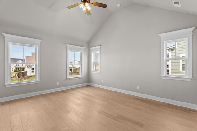 856 Whitney Shoals Rd, Evans, GA 30809 - unfurnished room with light wood finished floors, a ceiling fan, baseboards, and high vaulted ceiling