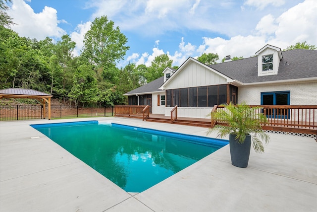 473 Sugarcreek Dr, Grovetown, GA 30813 - view of pool featuring a sunroom, a gazebo, a deck, fence, and a patio