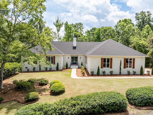 473 Sugarcreek Dr, Grovetown, GA 30813 - single story home featuring a chimney, a front yard, brick siding, and roof with shingles
