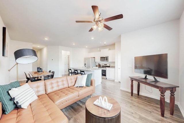 950 Quaint Parish Cir, Graniteville, SC 29829 - living room with light wood finished floors, baseboards, recessed lighting, and ceiling fan