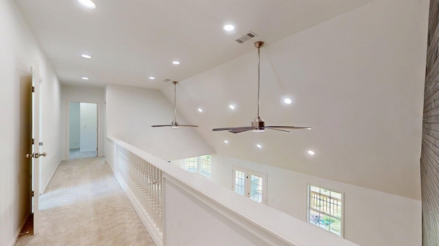 122 Ehrlich Farm Rd, Swainsboro, GA 30401 - hall with recessed lighting, plenty of natural light, high vaulted ceiling, and light colored carpet