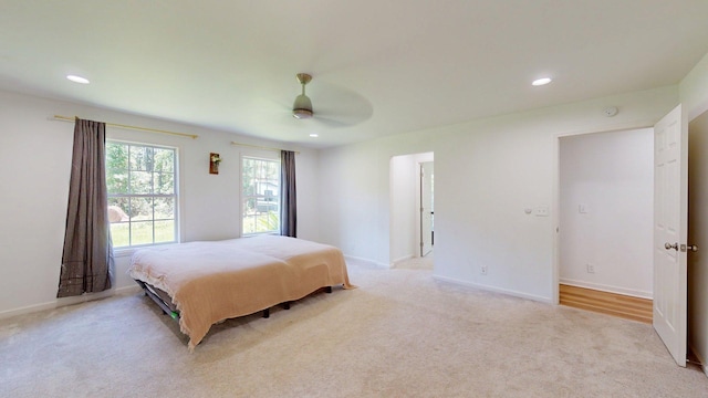 122 Ehrlich Farm Rd, Swainsboro, GA 30401 - bedroom with light carpet, recessed lighting, and ceiling fan