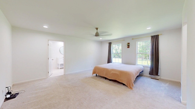 122 Ehrlich Farm Rd, Swainsboro, GA 30401 - bedroom with light colored carpet, recessed lighting, and a ceiling fan