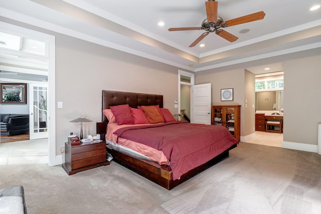 bedroom featuring ceiling fan and light colored carpet