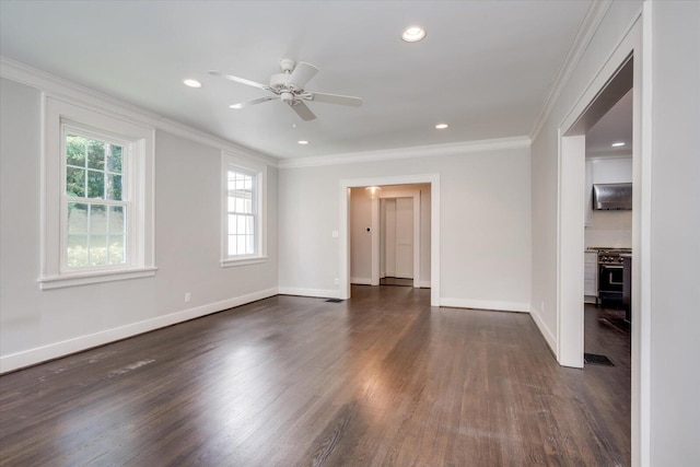 2911 Lombardy Ct, Augusta, GA 30909 - spare room with plenty of natural light, dark wood finished floors, ceiling fan, ornamental molding, and recessed lighting