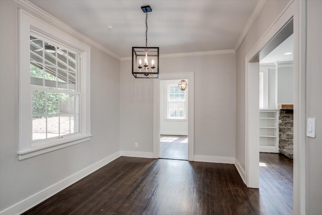 2911 Lombardy Ct, Augusta, GA 30909 - unfurnished dining area with a chandelier, dark wood-style floors, and ornamental molding