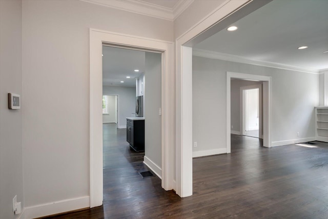 2911 Lombardy Ct, Augusta, GA 30909 - hall featuring crown molding, dark wood-style floors, and recessed lighting