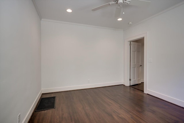 2911 Lombardy Ct, Augusta, GA 30909 - spare room featuring ceiling fan, crown molding, dark wood finished floors, and recessed lighting