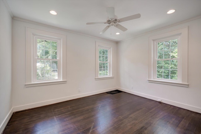 2911 Lombardy Ct, Augusta, GA 30909 - empty room featuring healthy amount of natural light, crown molding, dark wood finished floors, recessed lighting, and a ceiling fan