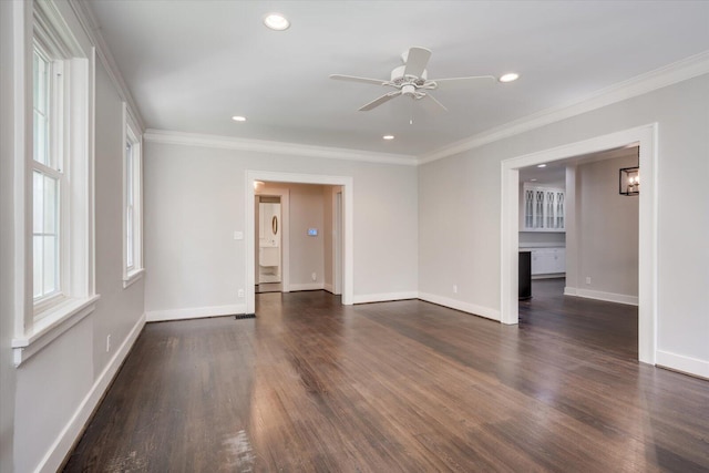 2911 Lombardy Ct, Augusta, GA 30909 - unfurnished room with a ceiling fan, dark wood-type flooring, recessed lighting, and ornamental molding