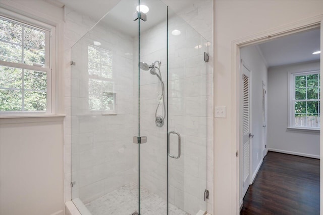 2911 Lombardy Ct, Augusta, GA 30909 - bathroom featuring a stall shower and wood finished floors