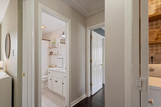 3933 High Chaparral Dr, Martinez, GA 30907 - corridor with washing machine and dryer and a sink