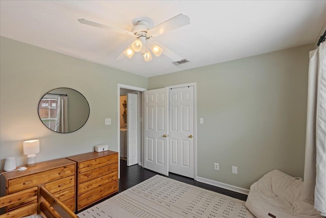 3933 High Chaparral Dr, Martinez, GA 30907 - bedroom featuring dark wood-style floors, ceiling fan, and baseboards