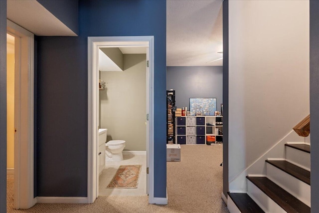 3933 High Chaparral Dr, Martinez, GA 30907 - hall with carpet flooring, stairway, and baseboards