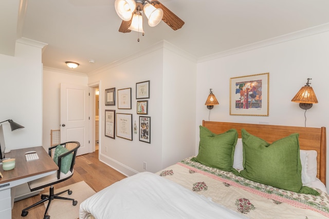 450 Railroad Ave Unit 4B, North Augusta, SC 29841 - bedroom featuring a ceiling fan, baseboards, ornamental molding, and wood finished floors
