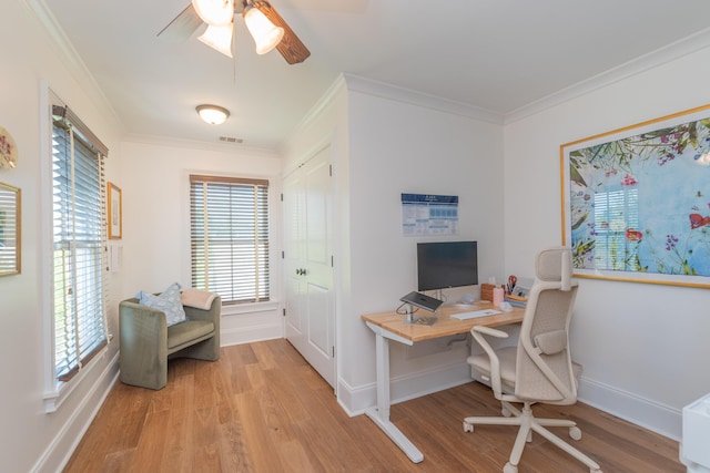 450 Railroad Ave Unit 4B, North Augusta, SC 29841 - office area with baseboards, ornamental molding, wood finished floors, and visible vents