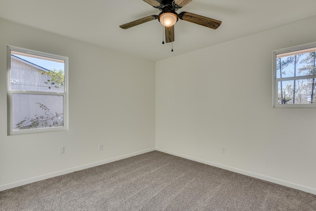 spare room with ceiling fan and carpet flooring