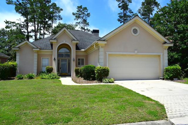 3018 Hillcreek Dr, Augusta, GA 30909 - single story home with roof with shingles, stucco siding, concrete driveway, an attached garage, and a chimney