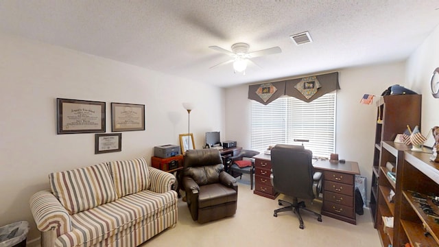 3018 Hillcreek Dr, Augusta, GA 30909 - home office featuring a ceiling fan, carpet flooring, and a textured ceiling