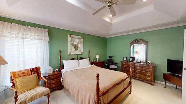 3018 Hillcreek Dr, Augusta, GA 30909 - bedroom featuring a tray ceiling, light carpet, a ceiling fan, recessed lighting, and baseboards
