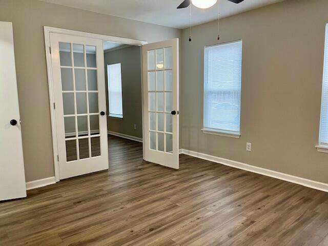 141 Glenora Dr, Martinez, GA 30907 - doorway to outside featuring french doors, wood finished floors, ceiling fan, and baseboards