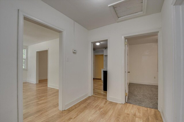 hall with light hardwood / wood-style floors