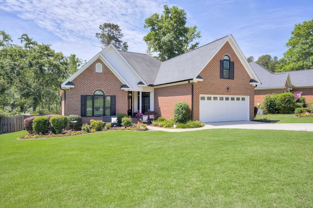 view of front of home featuring brick siding, a garage, concrete driveway, and roof with shingles