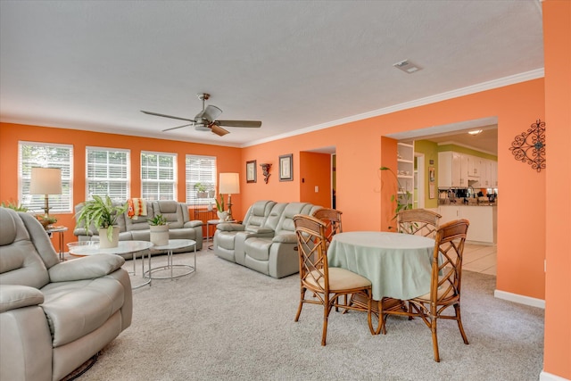 101 Hartwell Dr, Aiken, SC 29803 - living area featuring ceiling fan, carpet floors, and ornamental molding