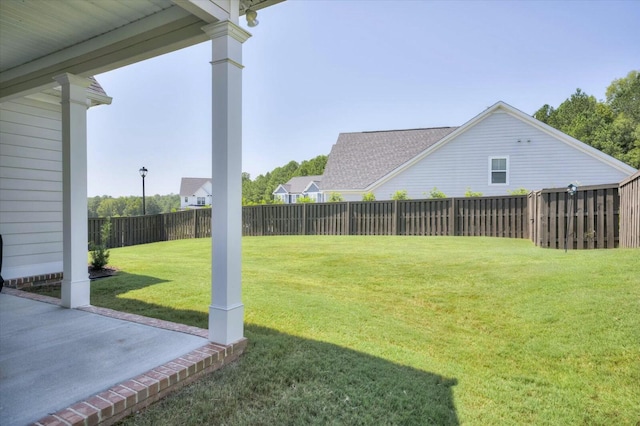 view of yard with a patio area and a fenced backyard