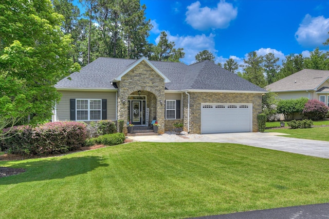 136 Lake Ridge Dr, Mccormick, SC 29835 - view of front of house with stone siding, roof with shingles, a garage, and concrete driveway