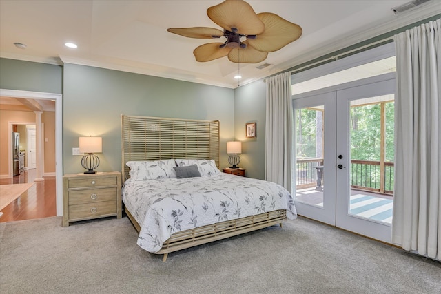 136 Lake Ridge Dr, Mccormick, SC 29835 - bedroom with carpet flooring, ornamental molding, french doors, access to exterior, and recessed lighting