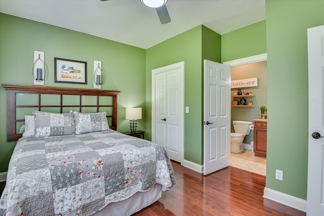 136 Lake Ridge Dr, Mccormick, SC 29835 - bedroom with dark wood-type flooring, baseboards, a closet, and ceiling fan