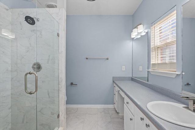 bathroom featuring vanity and walk in shower