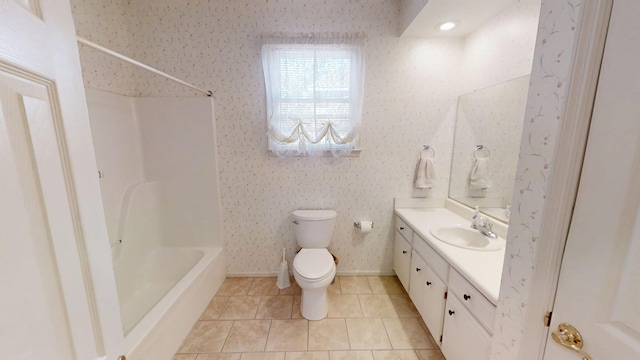 4154 Bent Tree Ln, Martinez, GA 30907 - full bathroom with wallpapered walls, vanity, toilet, washtub / shower combination, and tile patterned floors
