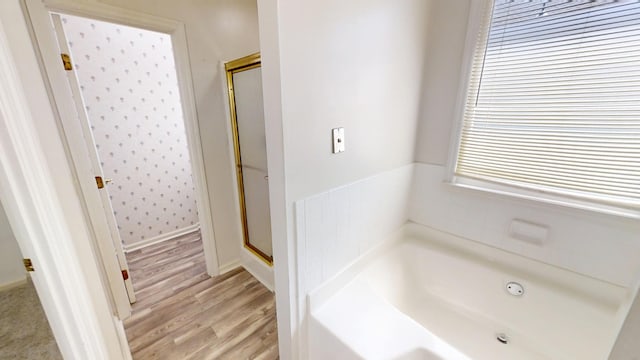 4154 Bent Tree Ln, Martinez, GA 30907 - full bathroom with a garden tub, a shower stall, wood finished floors, and baseboards
