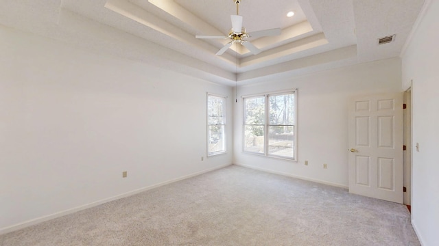 4154 Bent Tree Ln, Martinez, GA 30907 - unfurnished room featuring a tray ceiling, light carpet, baseboards, ceiling fan, and recessed lighting