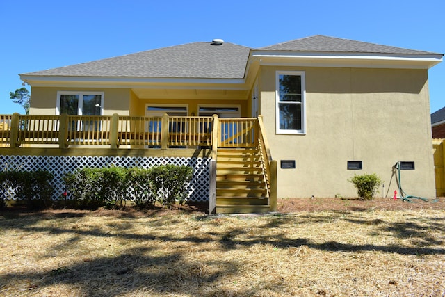 4154 Bent Tree Ln, Martinez, GA 30907 - back of property with a deck, stucco siding, roof with shingles, and stairway