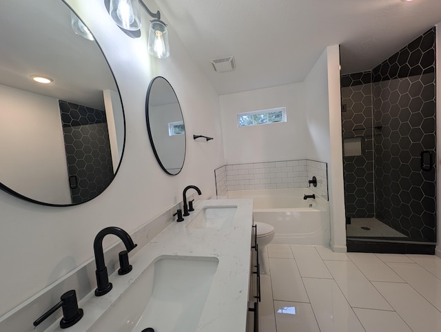 4331 Big Dipper Cir, Hephzibah, GA 30815 - full bath featuring a garden tub, a shower stall, double vanity, and tile patterned flooring