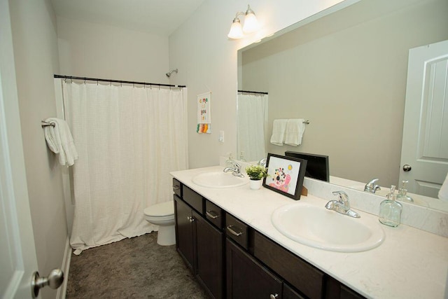 1144 George W Crawford Dr, Augusta, GA 30909 - bathroom with toilet, double vanity, and shower / bath combination with curtain
